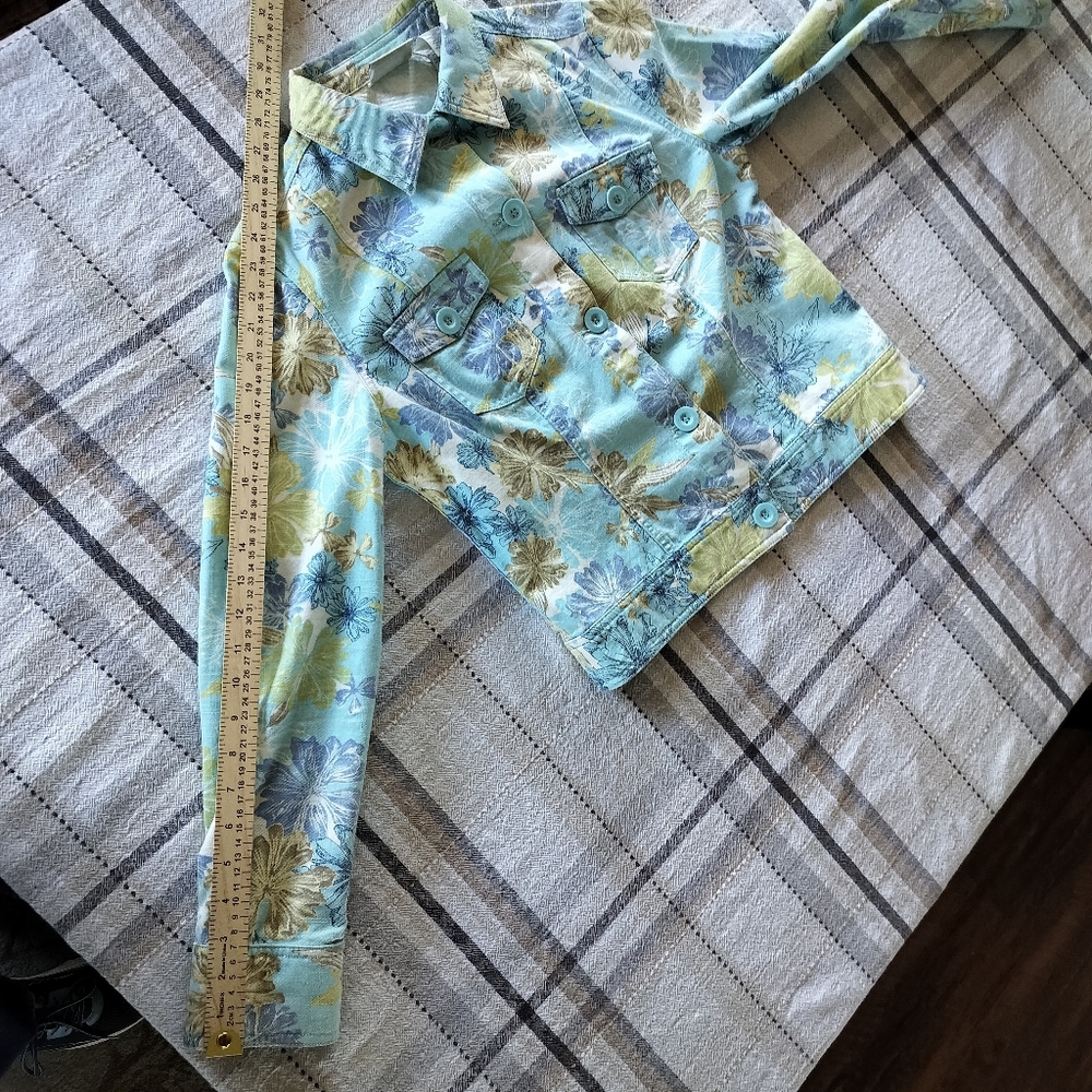 Liz Claiborne Womens Vintage Floral Denim Jacket Size M Cottagecore 90s Coastal - Picture 8 of 8